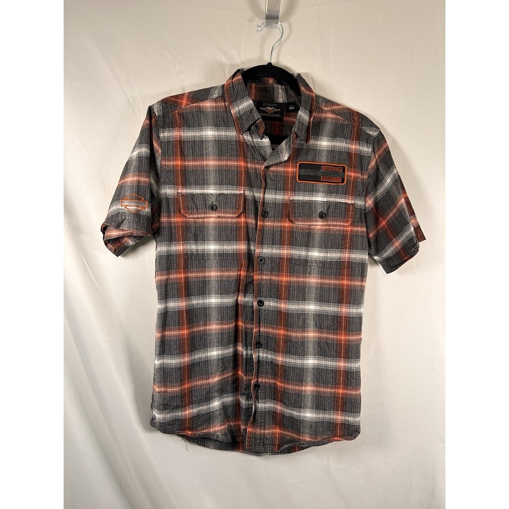 Harley-Davidson Mens‎ Small Short Sleeve Shirt Button Up Motorcycle Biker Plaid